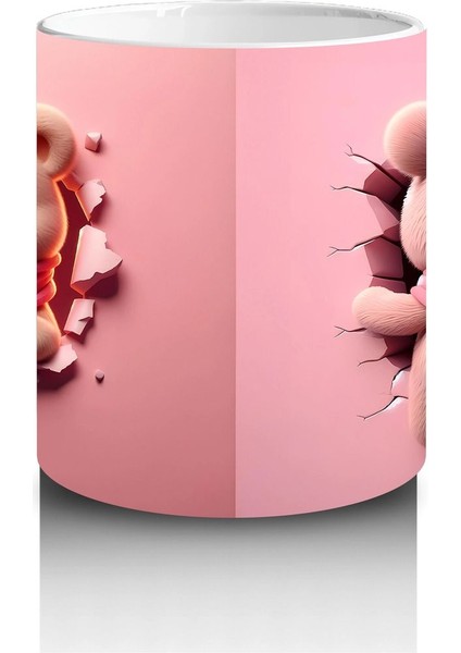 Pembe Fon Üzerinde Sevimli Maskot Buzağı – Baskılı Kahve Kupası modelleri