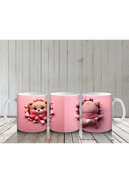 Pembe Fon Üzerinde Sevimli Maskot Buzağı – Baskılı Kahve Kupası