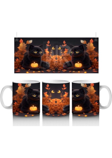 Cadılar Bayramı Temalı Siyah Kedi Kupa Bardak