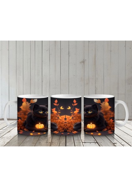 Cadılar Bayramı Temalı Siyah Kedi Kupa Bardak