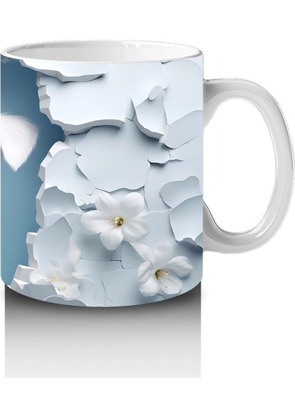 Beyaz Çiçekli Duvarı Delen Tatlı Yavru Köpek Kupa fırsatları