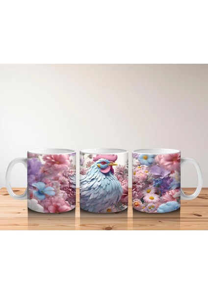 Pembe Çiçekler Içinde Oturan Sevimli Horoz – Baskılı Kahve Kupası indirimleri