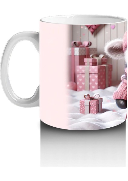 Pembe Kareli Şapkalı Sevimli Kız Maskot – Baskılı Kahve Kupası fiyatları