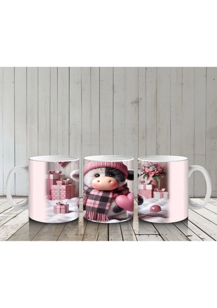 Pembe Kareli Şapkalı Sevimli Kız Maskot – Baskılı Kahve Kupası