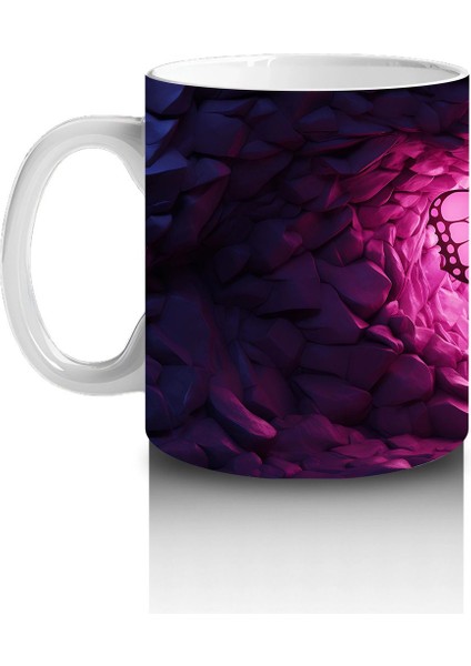 Mor Kristaller Arasında Parlayan Pembe Kelebek – Baskılı Kahve Kupası fiyatları