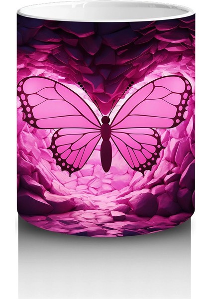 Mor Kristaller Arasında Parlayan Pembe Kelebek – Baskılı Kahve Kupası modelleri