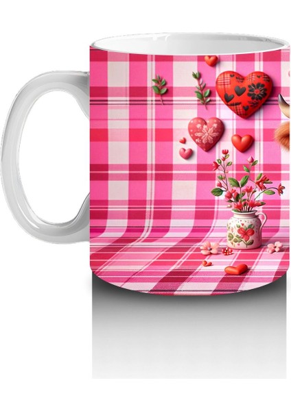 Kareli Pembe Fon ve Kalpli Buzağı – Baskılı Kupa Bardak fiyatları