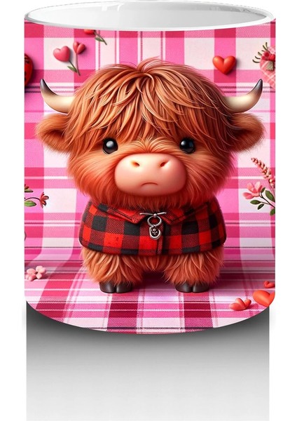 Kareli Pembe Fon ve Kalpli Buzağı – Baskılı Kupa Bardak modelleri