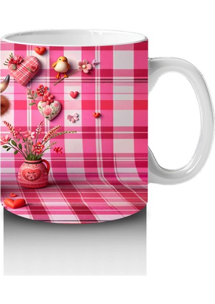 Kareli Pembe Fon ve Kalpli Buzağı – Baskılı Kupa Bardak fırsatları