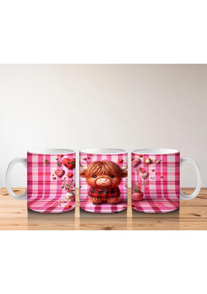 Kareli Pembe Fon ve Kalpli Buzağı – Baskılı Kupa Bardak indirimleri