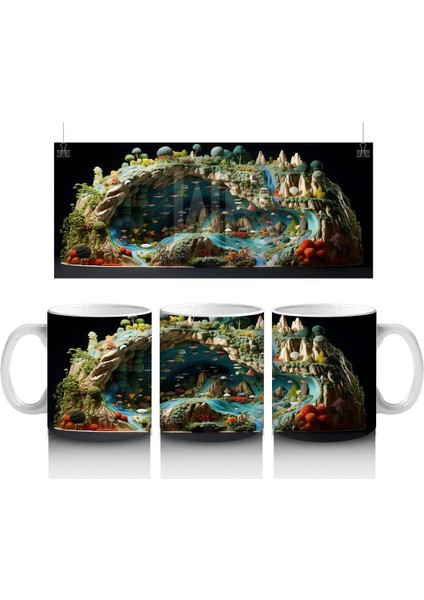 Doğal Göl Manzarasında Tropikal Kertenkele – Baskılı Kahve Kupası