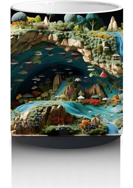 Doğal Göl Manzarasında Tropikal Kertenkele – Baskılı Kahve Kupası modelleri