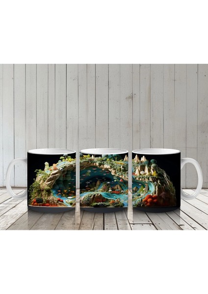 Doğal Göl Manzarasında Tropikal Kertenkele – Baskılı Kahve Kupası