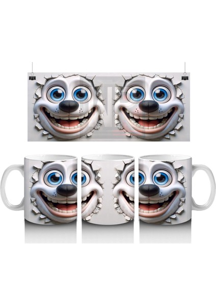 Neşeyle Bakan Sevimli Karakter Suratları – Baskılı Kahve Kupası