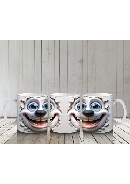 Neşeyle Bakan Sevimli Karakter Suratları – Baskılı Kahve Kupası