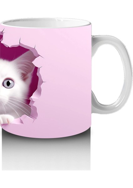 Pembe Çatlakta Ikiz Beyaz Kedi Yavruları – Baskılı Kahve Kupası fırsatları