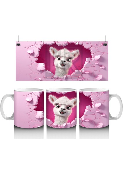 Pembe Duvarı Delen Şaşkın Beyaz Köpek – Baskılı Kahve Kupası