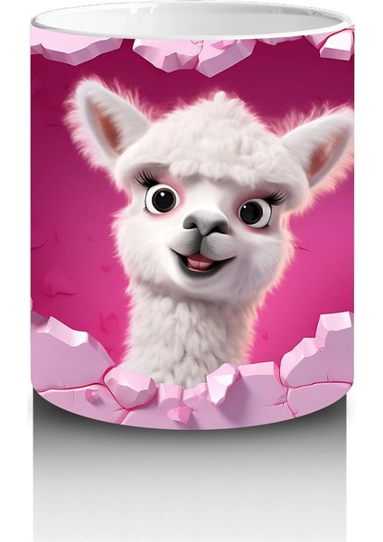 Pembe Duvarı Delen Şaşkın Beyaz Köpek – Baskılı Kahve Kupası modelleri