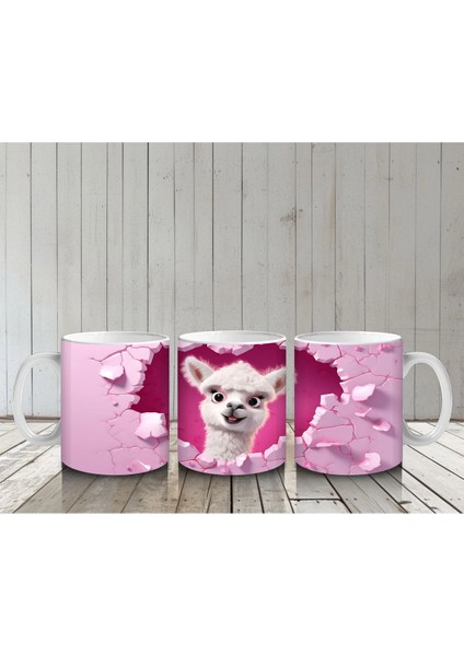 Pembe Duvarı Delen Şaşkın Beyaz Köpek – Baskılı Kahve Kupası