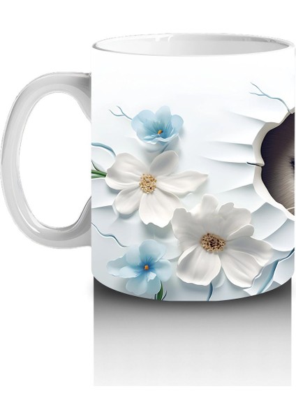 Beyaz Çiçekler Arasında Oturan Sevimli Kirpi – Baskılı Kahve Kupası fiyatları