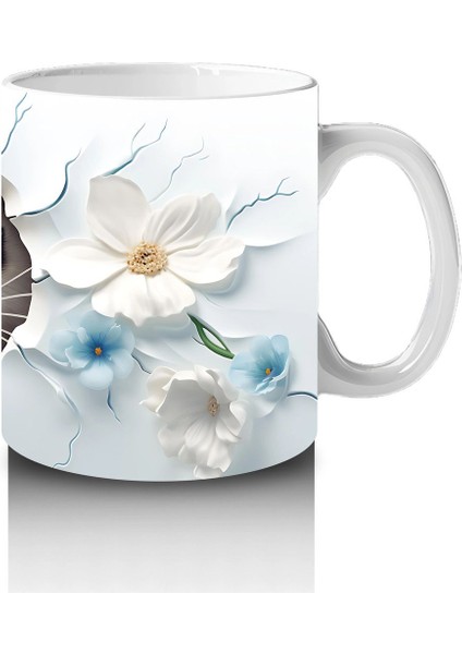 Beyaz Çiçekler Arasında Oturan Sevimli Kirpi – Baskılı Kahve Kupası fırsatları