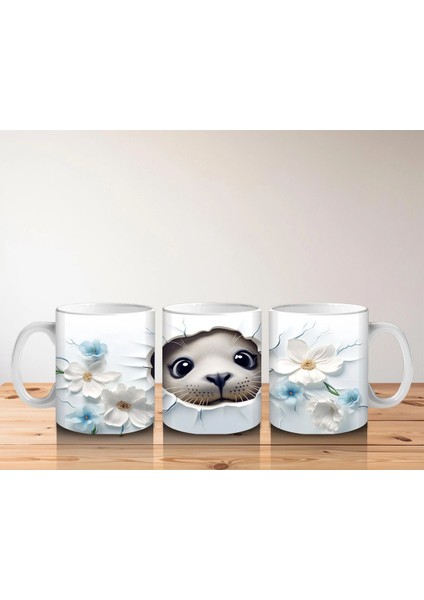 Beyaz Çiçekler Arasında Oturan Sevimli Kirpi – Baskılı Kahve Kupası indirimleri