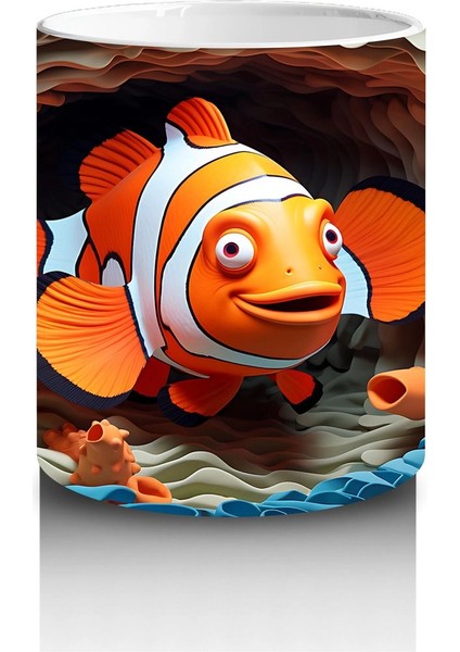 Mercanlar Arasında Yüzen Neşeli Palyaço Balığı – Baskılı Kahve Kupası modelleri