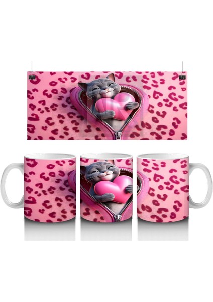 Leopar Desenli Kalpte Sevimli Kedicik– Baskılı Kahve Kupası