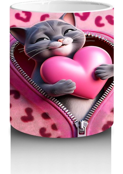 Leopar Desenli Kalpte Sevimli Kedicik– Baskılı Kahve Kupası modelleri