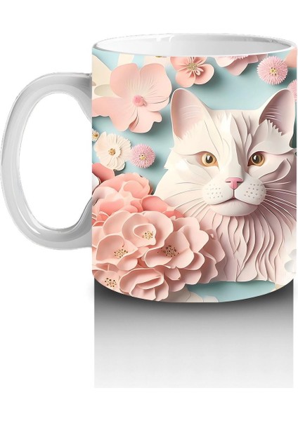 Renkli Çiçeklerle Süslenmiş Kedi Ailesi – Baskılı Kahve Kupası fiyatları