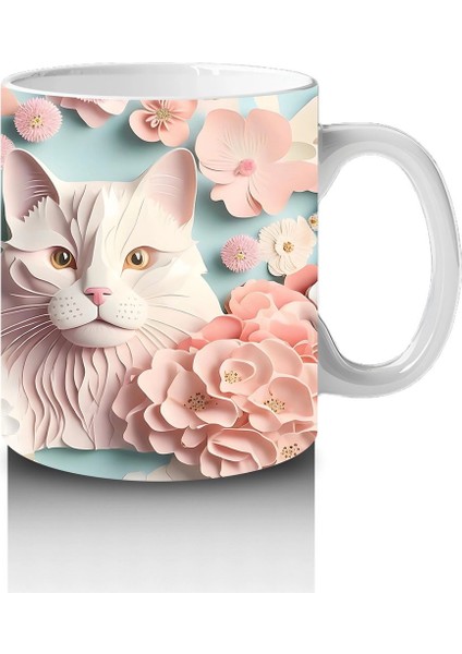 Renkli Çiçeklerle Süslenmiş Kedi Ailesi – Baskılı Kahve Kupası fırsatları