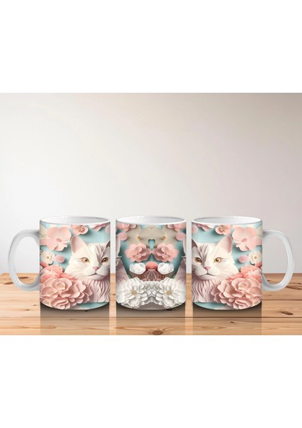 Renkli Çiçeklerle Süslenmiş Kedi Ailesi – Baskılı Kahve Kupası indirimleri
