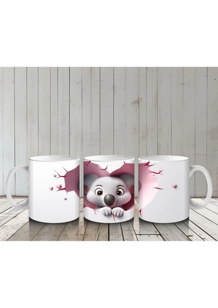 Pembe Duvarı Delen Sevimli Koala – Baskılı Kahve Kupası