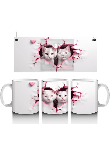 Çatlak Duvar Arasında Sevimli Kedi Kardeşler – Baskılı Kahve Kupası