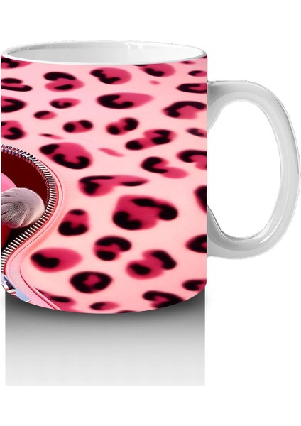 Pembe Leopar Desenli Fon Üzerinde Kalpli Kedi – Baskılı Kahve Kupası fırsatları