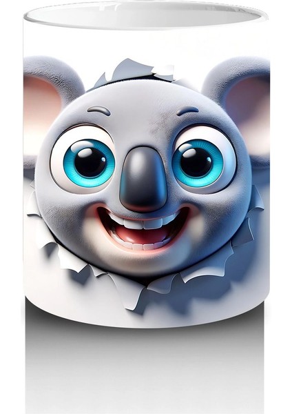 Mavi Gözlü Gülümseyen Fare Maskot – Baskılı Kahve Kupası modelleri