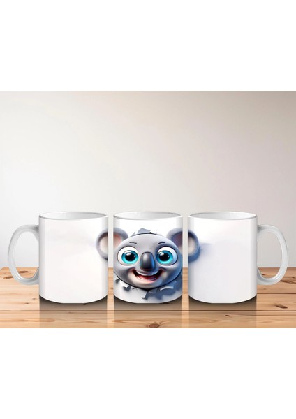 Mavi Gözlü Gülümseyen Fare Maskot – Baskılı Kahve Kupası indirimleri