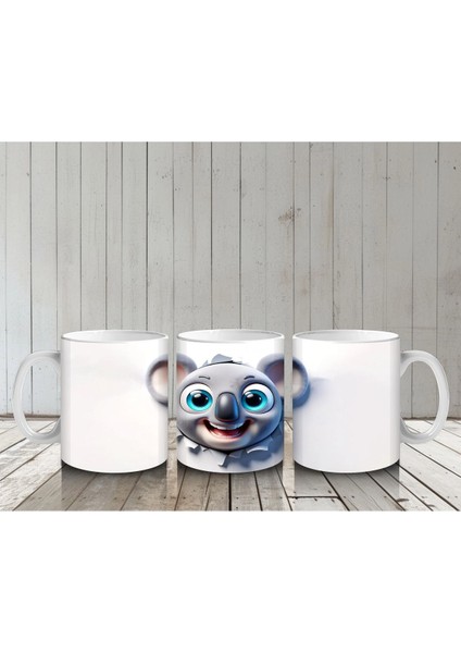 Mavi Gözlü Gülümseyen Fare Maskot – Baskılı Kahve Kupası