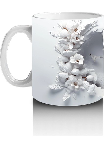 Beyaz Çiçekler ve Dallar Arasında Bakan Geyik – Baskılı Kahve Kupası fiyatları