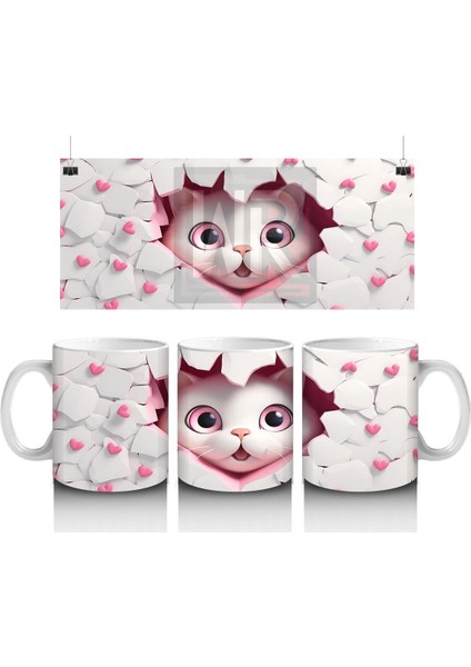 Kalpli Çatlakta Bakan Sevimli Pembe Gözlü Kedi – Baskılı Kahve Kupası