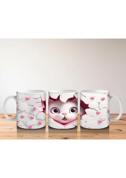 Kalpli Çatlakta Bakan Sevimli Pembe Gözlü Kedi – Baskılı Kahve Kupası indirimleri