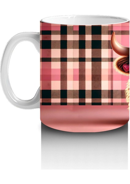 Kareli Fon Önünde Kalp Tutan Tatlı Buzağı – Baskılı Kahve Kupası fiyatları