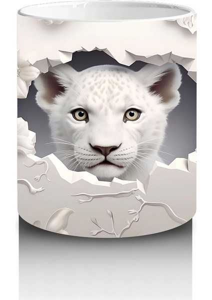 Beyaz Çiçekli Çatlakta Bakan Sevimli Kaplan – Baskılı Kahve Kupası modelleri