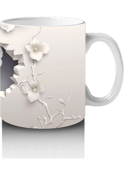 Beyaz Çiçekli Çatlakta Bakan Sevimli Kaplan – Baskılı Kahve Kupası fırsatları