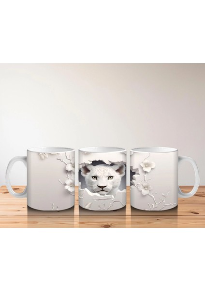 Beyaz Çiçekli Çatlakta Bakan Sevimli Kaplan – Baskılı Kahve Kupası indirimleri