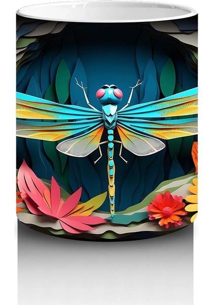 Turuncu Çiçekler Arasında Mavi Yusufçuk – Baskılı Kahve Kupası modelleri