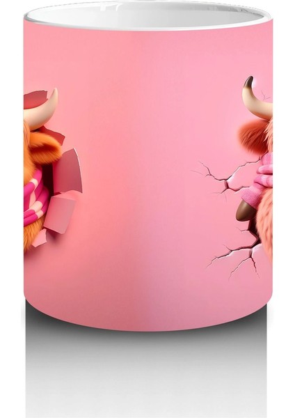 Tatlı Öküz Çiftiyle Pembe Temalı Tasarım - Baskılı Kahve Kupası modelleri