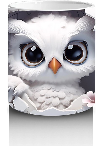 Beyaz Çiçekler Arasında Bakan Bilge Baykuş – Baskılı Kahve Kupası modelleri