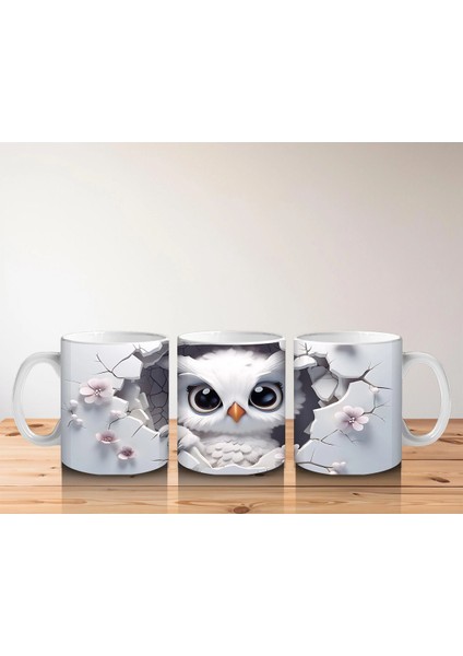 Beyaz Çiçekler Arasında Bakan Bilge Baykuş – Baskılı Kahve Kupası indirimleri