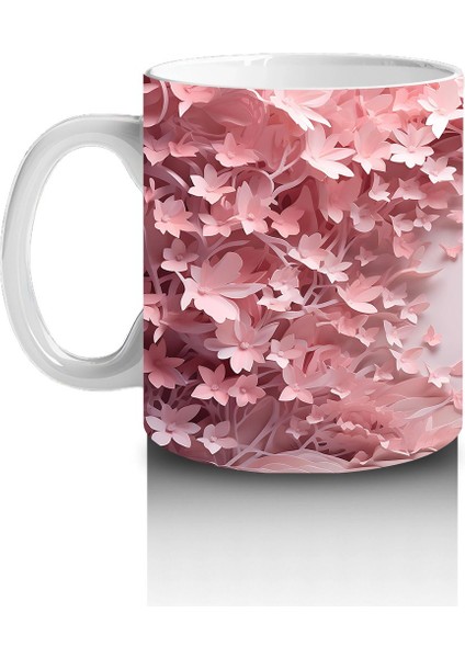 Pembe Çiçeklerle Çevrili Uçan Kelebekler – Baskılı Kahve Kupası fiyatları